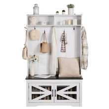 42" Hall Tree Entryway Bench with LED Coat Rack Shoe Storage Adjustable Shelves & 7 Hooks for Mudroom Entryway & Hallway