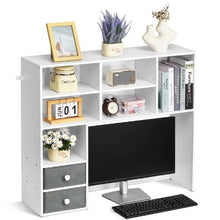 Desktop Bookshelf 3-Tier Wood Organizer with Drawers (White)