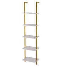 5-Tier Ladder Shelf15.6 x 11.8 in Bookshelf Metal Frame Open Storage Rack for Kitchen Bedroom Bathroom & Living Room Gold White