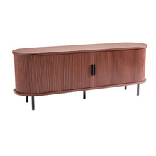 58 In Boho TV Stand with Adjustable Shelves & Rolling Door for Living Room Bedroom (Brown)