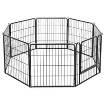 Dog Playpen 24" 8-Panel Foldable Metal Pet Fence with Door Indoor/Outdoor (Black)