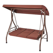 3-Seat Patio Swing with Canopy Steel Frame Cushioned Outdoor Bench (Brown)