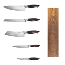 6-Piece High Carbon Stainless Steel Kitchen Knife Set with Magnetic Walnut Knife Holder