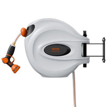 130 ft Retractable Hose Reel 1/2" Wall-Mounted Garden Hose Reel with 9-Pattern Nozzle & Auto Rewind