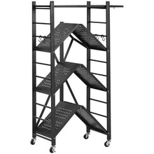 4-Tier Foldable Storage Shelf 26 x 13 x 46 Inch Metal Shelving Unit with Wheels & Hooks No Assembly (Black)