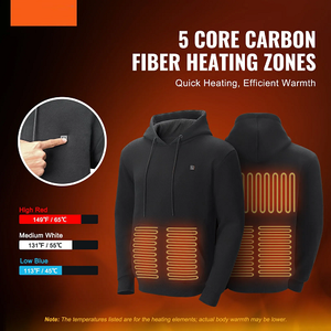 7.4V Battery-Powered Electric Heated Pullover Sweatshirt for Men & Women, 5 Heating Zones, Lightweight Warm Outdoor Hoodie, Size XXXL, Black