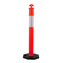 48" Traffic Delineator Posts with Weighted Base & Reflective Strips, Red, for Construction & Parking