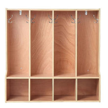 4-Section Toddler Cubby Storage Organizer with Coat Hooks Natural