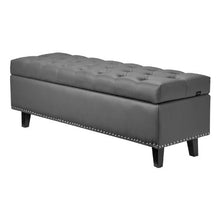 Gray Button-Tufted Storage Ottoman Bench PU Leather Solid Wood Legs