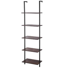 5-Tier Ladder Shelf 17.3 x 11.8 Inch Wall-Mounted Bookshelf with Metal Frame (Black)