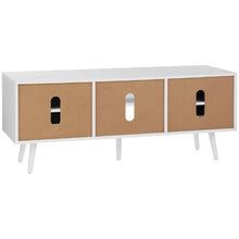 Rattan TV Stand for 55 Inch TV Boho Mid Century Modern TV Cabinet with Adjustable Shelves (White)