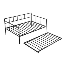 Twin Metal Daybed with Pop-Up Trundle LED Lights Charging Station Storage Headboard 4 Casters (Black)