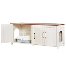 47.2-Inch Cat Litter Box Enclosure Hidden Cabinet with 4 Doors & 2 Entries Wooden Kitty House Furniture Fits Most Litter Boxes Brown & White