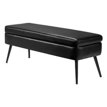 Black PU Leather Storage Ottoman Bench Metal Legs Entryway Shoe Bench