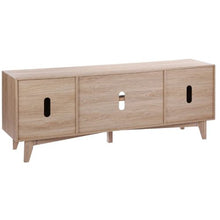 Boho Rattan TV Stand Mid Century TV Cabinet for 75 Inch TV with Built-in Socket USB Ports & Adjustable Shelves (Oak)