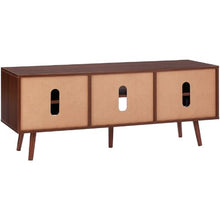 55 Inch Rattan TV Stand Cabinet with Adjustable Shelves for Living Room Console (Walnut)