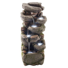 38.98" 7-Tier Outdoor Water Fountain – Rock-Shaped Cascading Fountain with LED Light & Pump for Garden Patio & Home