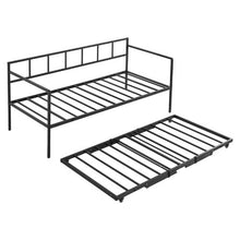 Twin Metal Daybed with Pop-Up Trundle Space-Saving Sofa Bed Heavy-Duty Frame Lockable Casters (Black)