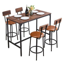 5-Piece Bar Table Set, 47″ Rectangular Pub Table with 4 Stools, Rounded Edges Walnut & (Black)