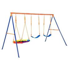 Backyard Swing Set 600lbs Capacity 1 Saucer Swing 2 Belt Swings Heavy-Duty Metal A-Frame Adjustable Rope