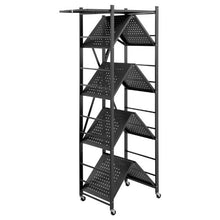 5-Tier Foldable Storage Shelf with Wheels & Hooks (Black)
