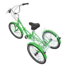Folding Adult Tricycle 24", 7-Speed Carbon Steel 3-Wheel Cruiser Bike with Basket & Adjustable Seat for Women Men
