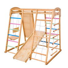 9-in-1 Montessori Indoor Jungle Gym, Wooden Climbing Playset with Monkey Bar Slide Swings & More