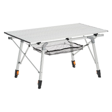Portable Roll Up Camping Table – Adjustable Aluminum Table with Mesh Shelf & Carry Bag (Silver)