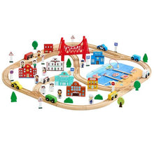 113PCS Wooden Train Set with Storage Box City Railway Track Toy for Kids Ages 3-8