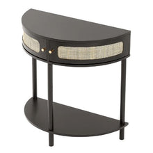 Half-Moon Rattan Console Table with Storage, (Black)