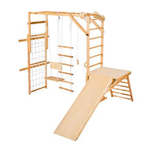 8-in-1 Wooden Indoor Jungle Gym, Montessori Playset with Slide, Swing, Monkey Bar & More for Kids