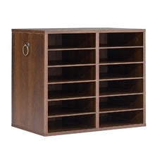 Wood Literature Organizer 12 Compartments Adjustable Shelves Countertop File Sorter (Brown)