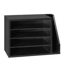 4-Compartment Wooden Literature Organizer Mail Sorter with Side Storage – Black