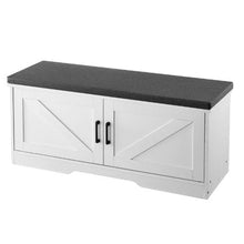 39.4 x 14.0 x 18.1 In Shoe Storage Bench with Padded Seat 2 Barn Doors & Adjustable Shelf (White + Black)