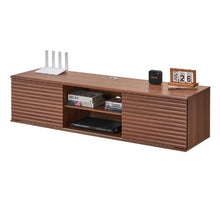 60 In Floating TV Stand Wall Mount Entertainment Center with Adjustable Shelf & Sliding Doors 2-Tier TV Shelf with Storage Cabinet - (Walnut)