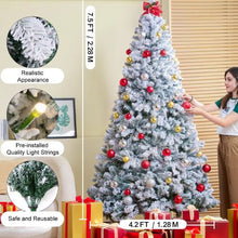 Prelit Flocked Artificial Christmas Tree Xmas with 550 White LED Lights Decoration (7.5FT)