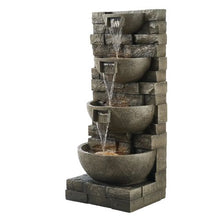 35.63" 4-Tier Outdoor Cascading Water Fountain – Block Stack Style Floor Fountain with LED Light & Pump for Garden Patio & Home