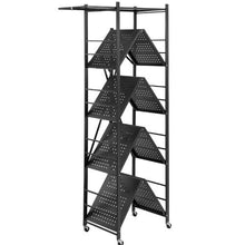 5-Tier Foldable Metal Storage Shelf with Wheels No Assembly (Black)