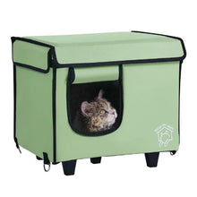 Elevated Heated Cat House with Adjustable Temperature Foldable Cuboid Shelter Heated Pad for Winter Green (Small)
