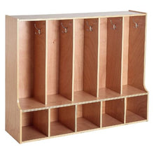 Wooden Kids Coat Locker with 10 Hooks & Storage Cubbies Natural
