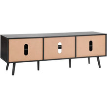 65 Inch Modern Rattan TV Console with with Rattan Doors USB Ports & Built-in Socket for Living Room Media Room (Black)