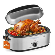 20QT Electric Roaster Oven 1450W Metal Self-Basting Lid Defrost & Warm Functions Removable Pan & Rack