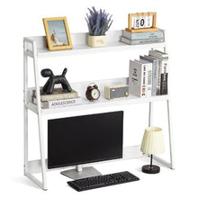 2-Tier Desktop Bookshelf Organizer White 37.4" Storage Rack (White)