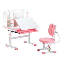 Kids Study Desk & Chair Set with Storage Adjustable & Tilt Desktop (Pink)