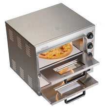 Commercial Countertop Pizza Oven 16" Double Deck Stainless Steel Electric Oven with Stone for Restaurant & Home Baking