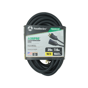 25' 15A 10/3 SJTOW Extra Heavy-Duty Farm/Workshop Extension Cord Black 64817501 (Pack of 2)