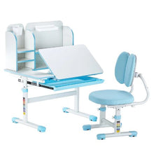 Kids Study Desk & Chair Set with Storage Adjustable Height & Tilting Desktop (Blue)