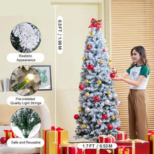 Prelit Flocked Artificial Christmas Tree Xmas with 250 White LED Lights Decoration (6.5FT)