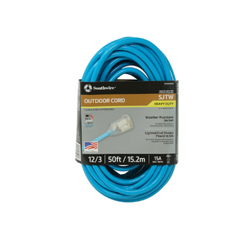 Cable de extensión para exteriores SJTW de 15,24 m, 12/3, color azul frío, con indicador luminoso, 2578SW000H (paquete de 8) 