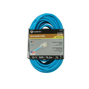 50 ft. 12/3 SJTW Outdoor Extension Cord w/ Light End Cool Blue 2578SW000H (Pack of 8)